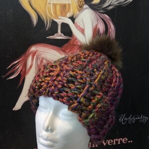 Multicolor Knit Beanie with Pom Pom